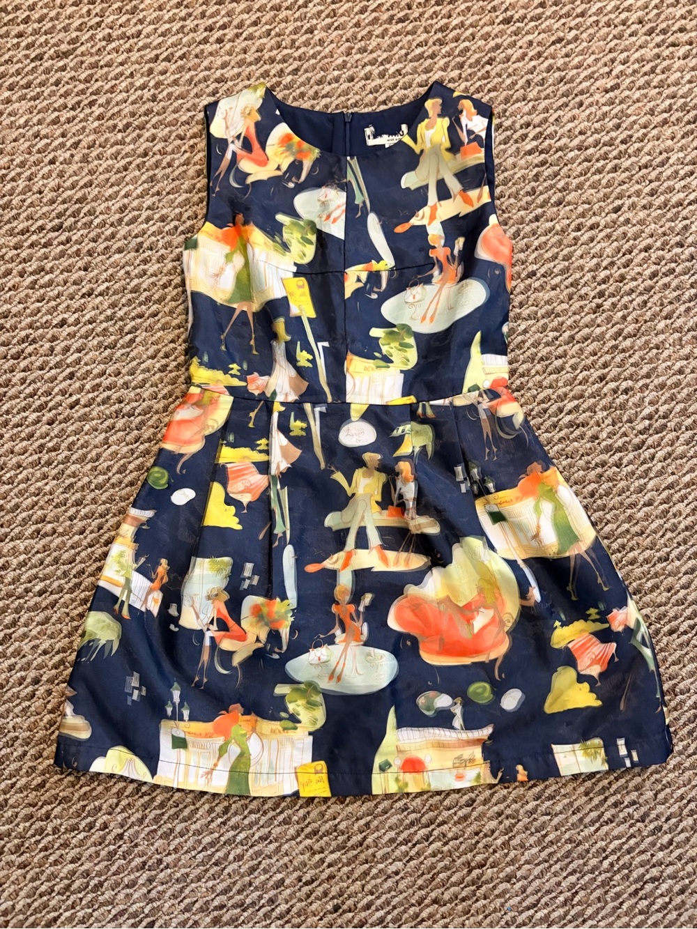 Navy Multi-Print Fit & Flare Dress